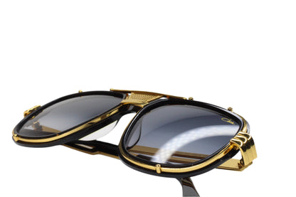 Cazal 665 sunglasses black gold optical frames with black lenses and gold accents by ABC Optical