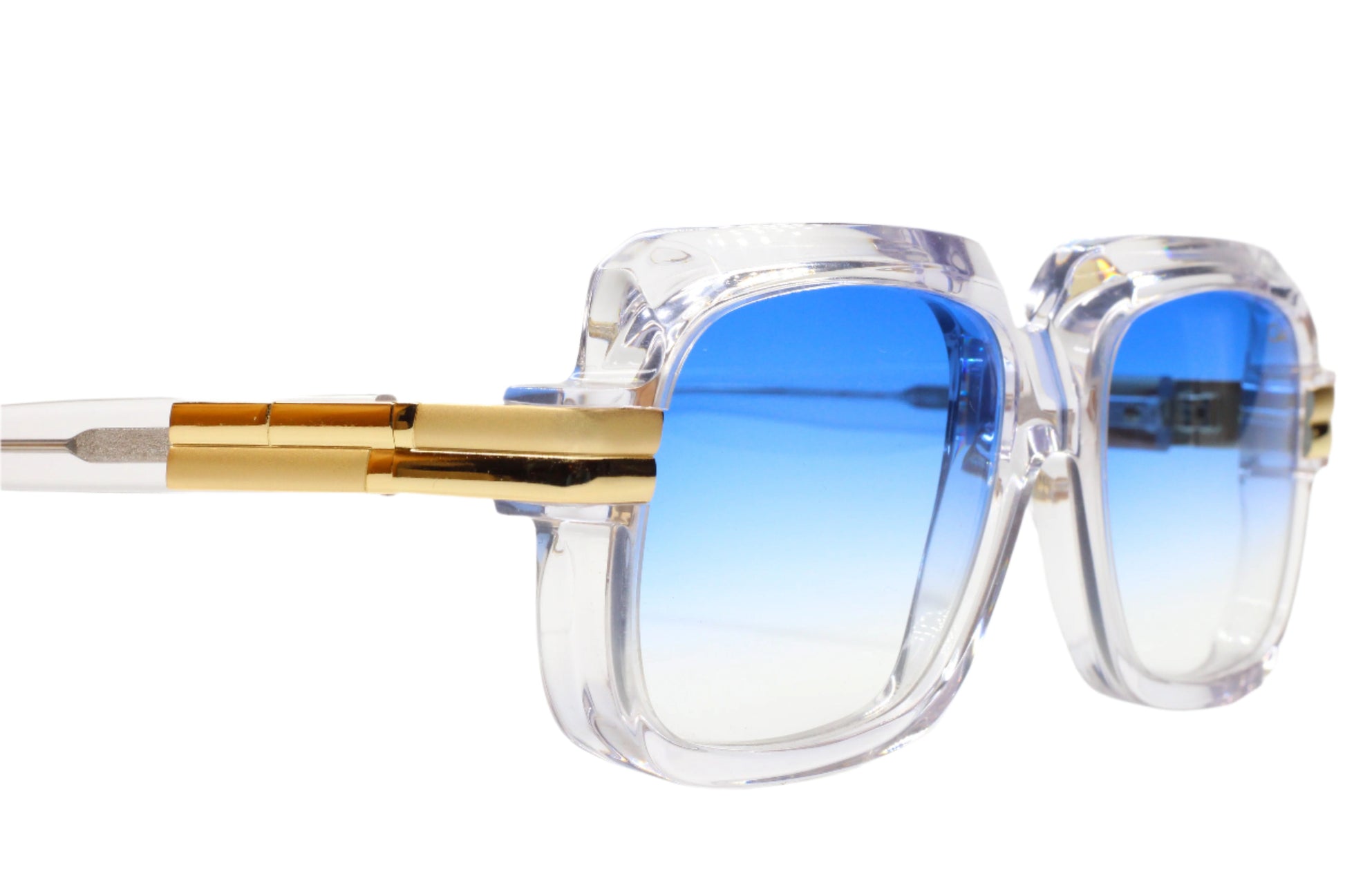 Cazal Legends sunglasses for sale with clear frames and blue gradient lenses by ABC Optical