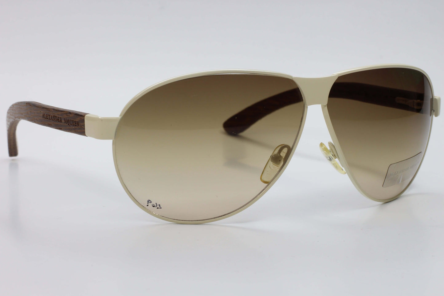 ABC Optical designer Alexander McQueen AMQ4049S eyewear aviator optical frames with brown gradient lenses and wooden temples