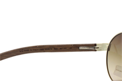 Side view of designer Alexander McQueen AMQ4049S eyewear wooden temple with metal hinge by ABC Optical