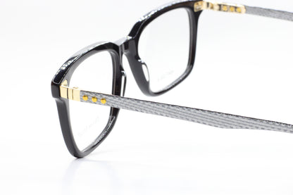 ABC Optical black acetate designer eyeglasses with gold and textured gray temples
