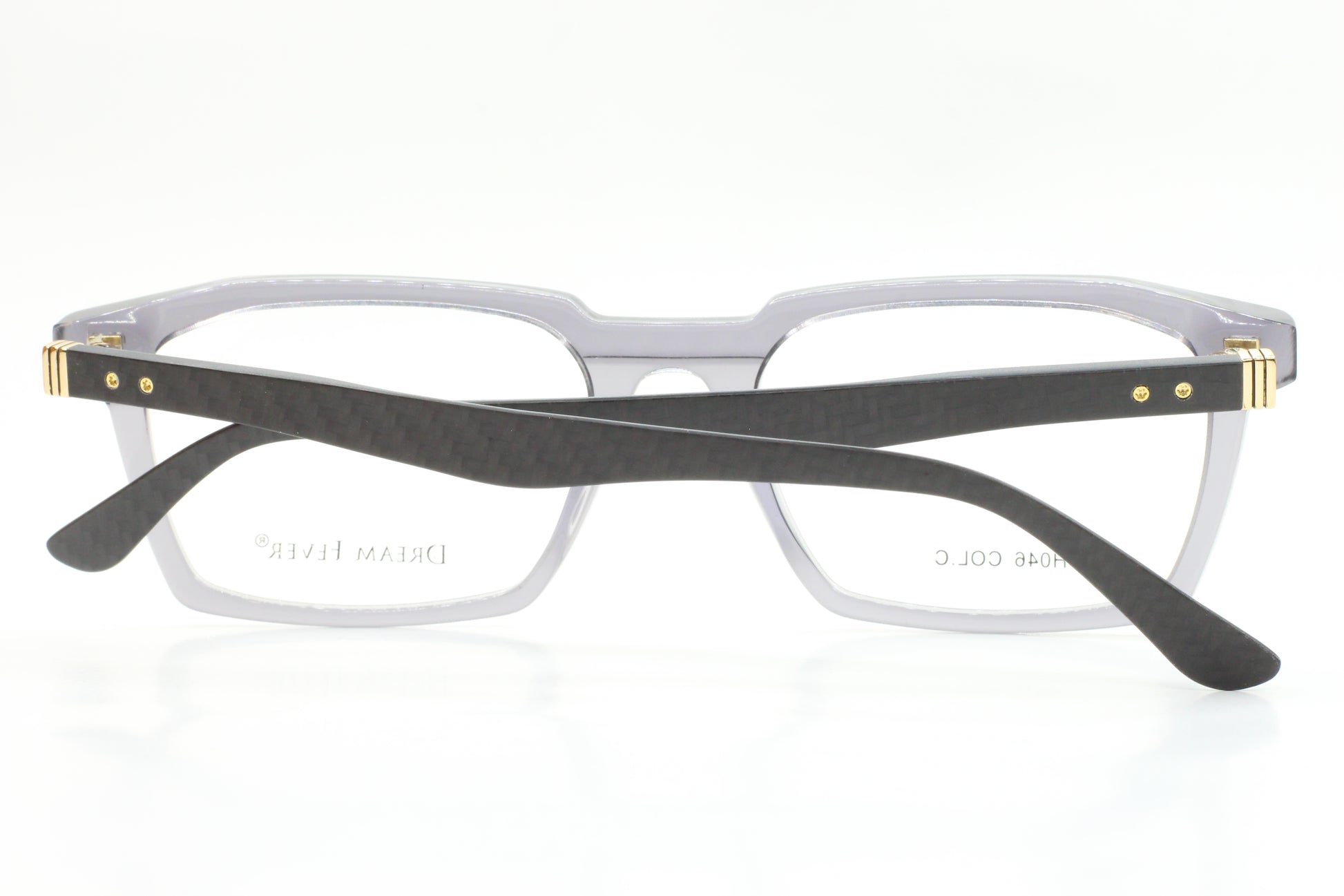 ABC Optical Dream Fever designer eyeglass frames with translucent gray front and black temples