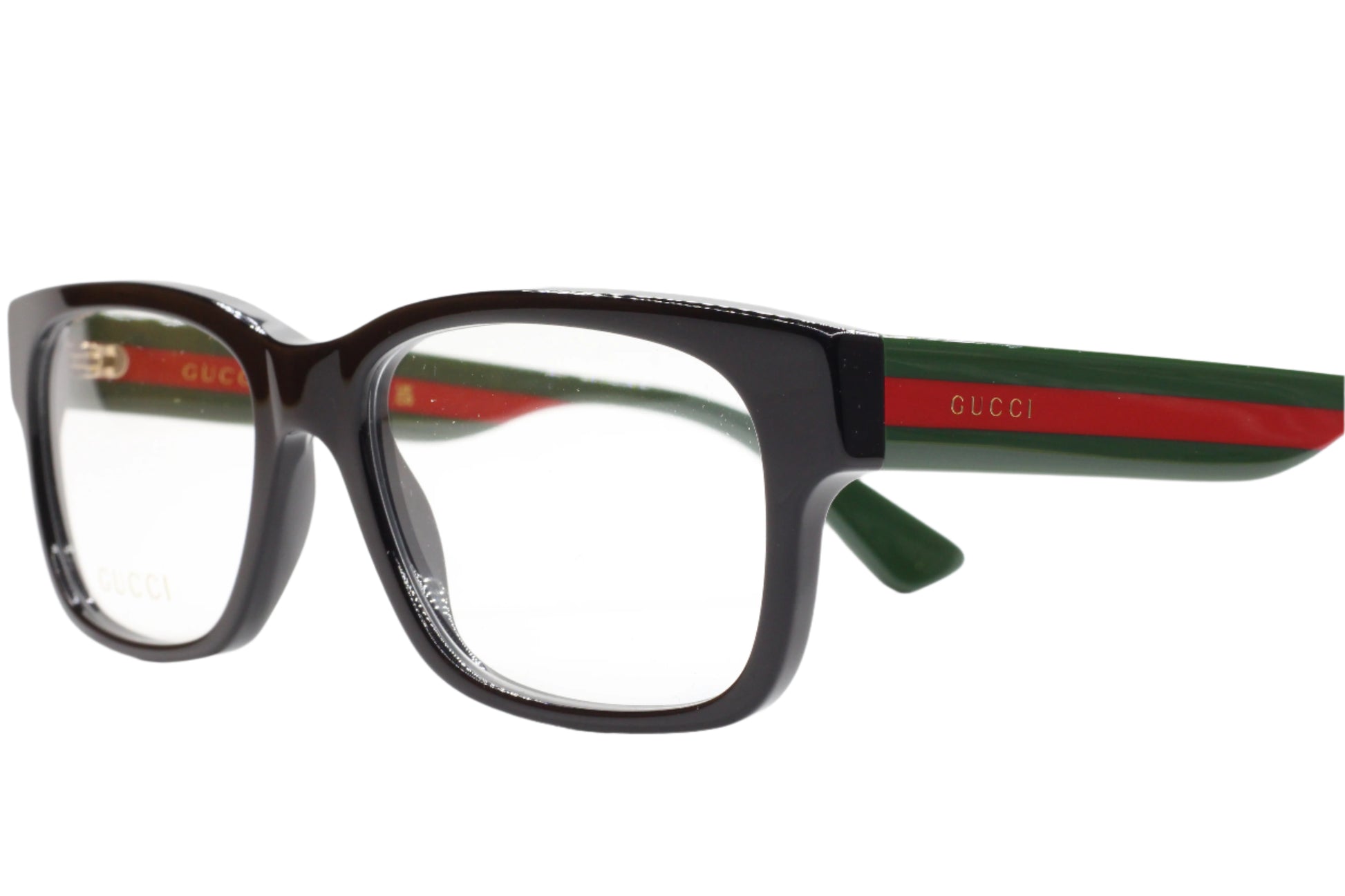 Gucci GG0343O 007 eyeglasses for sale black frame with green and red temples by ABC Optical