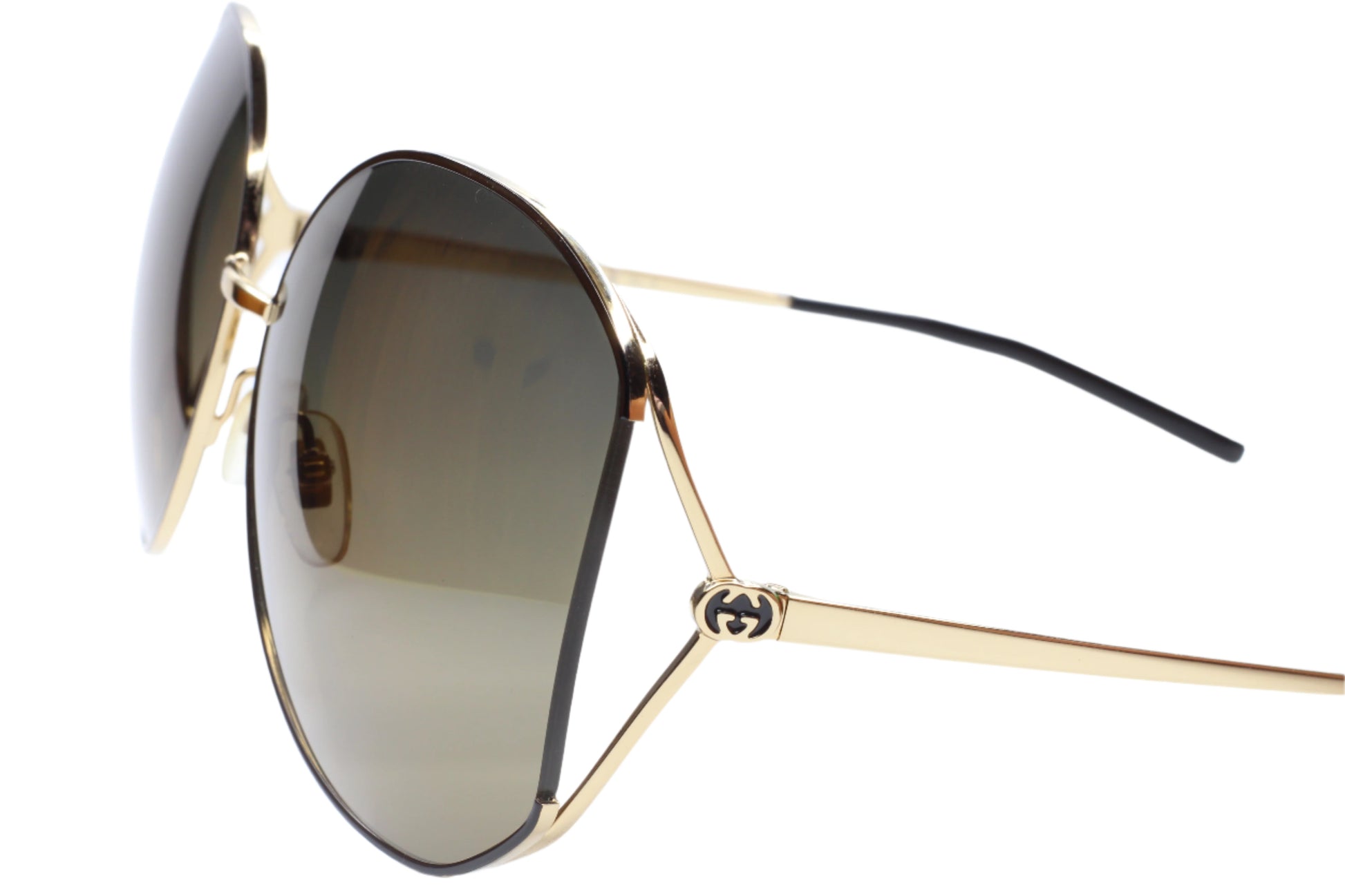Gucci gold metal sunglasses women with aviator style and gradient brown lenses by ABC Optical