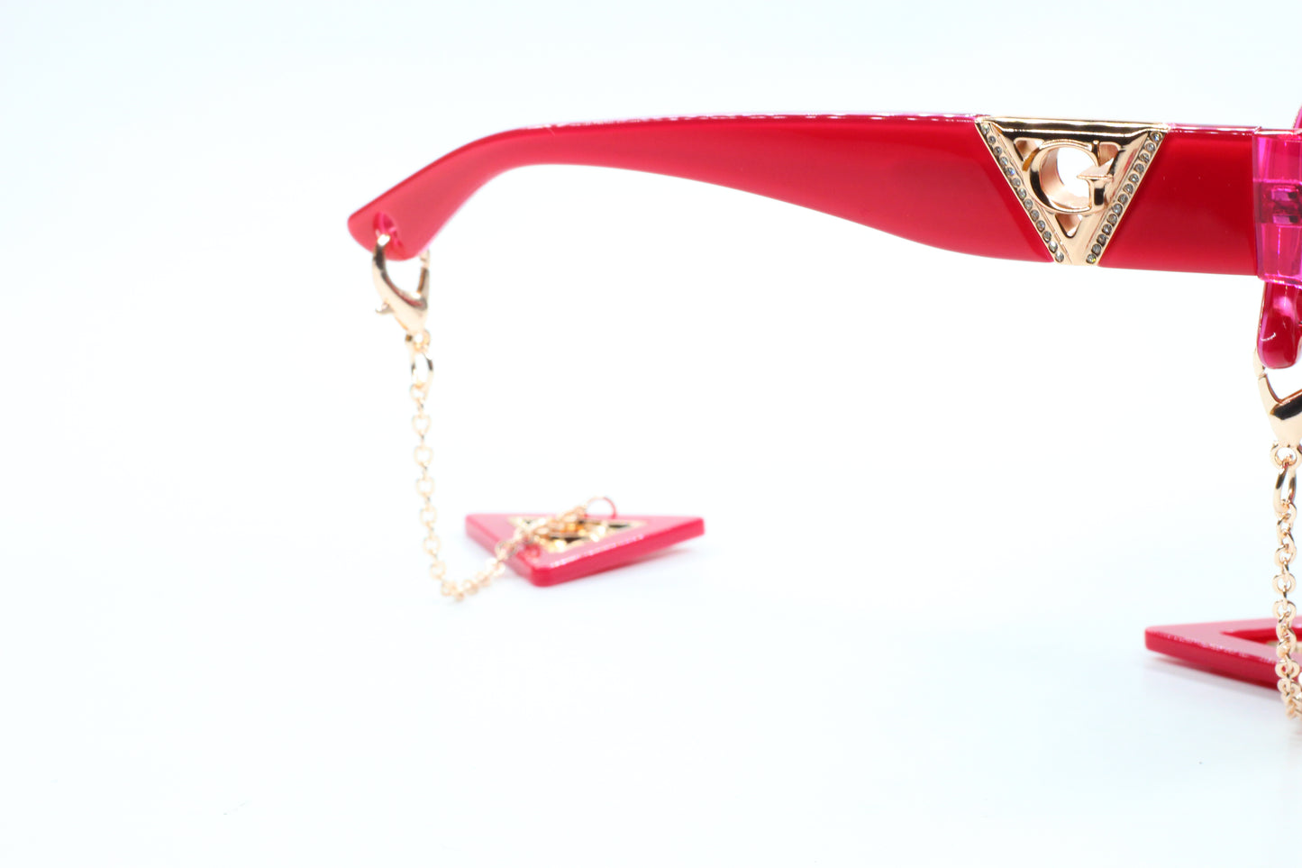 Guess pink gold sunglasses women optical frames in vibrant pink with gold chain detail by ABC Optical