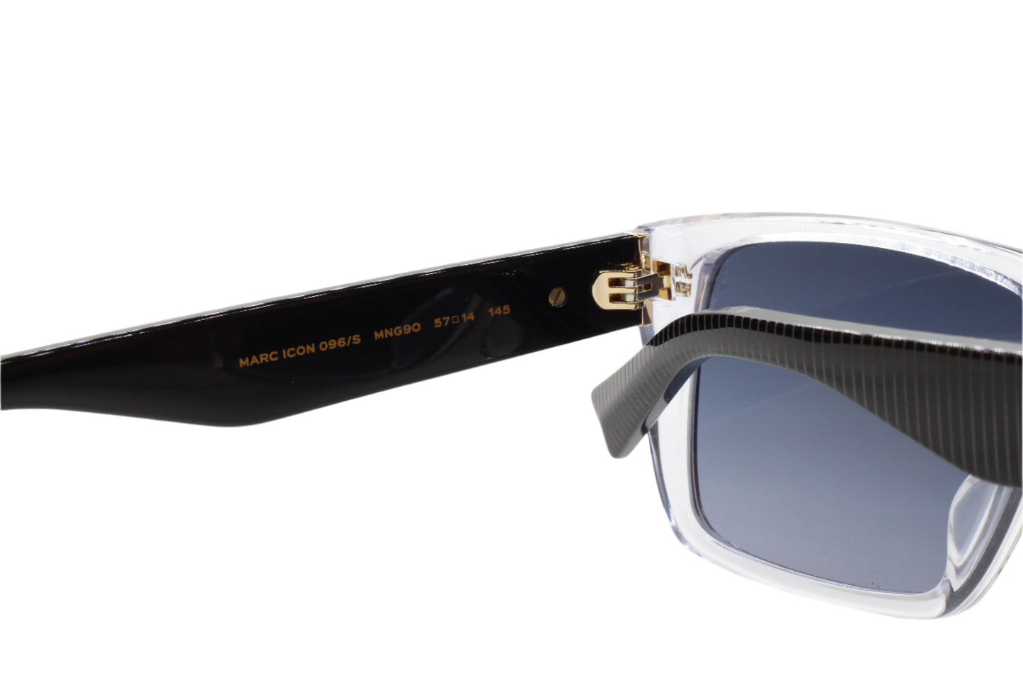 ABC Optical luxury clear frame sunglasses with black temple and dark tinted lenses