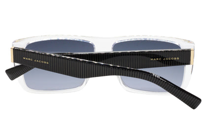 Marc Jacobs luxury clear frame sunglasses with black temples and blue lenses by ABC Optical