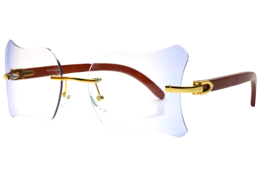 Myriad Eyewear ME00528 X Anteojos de lujo sin montura de madera dorada -Ma