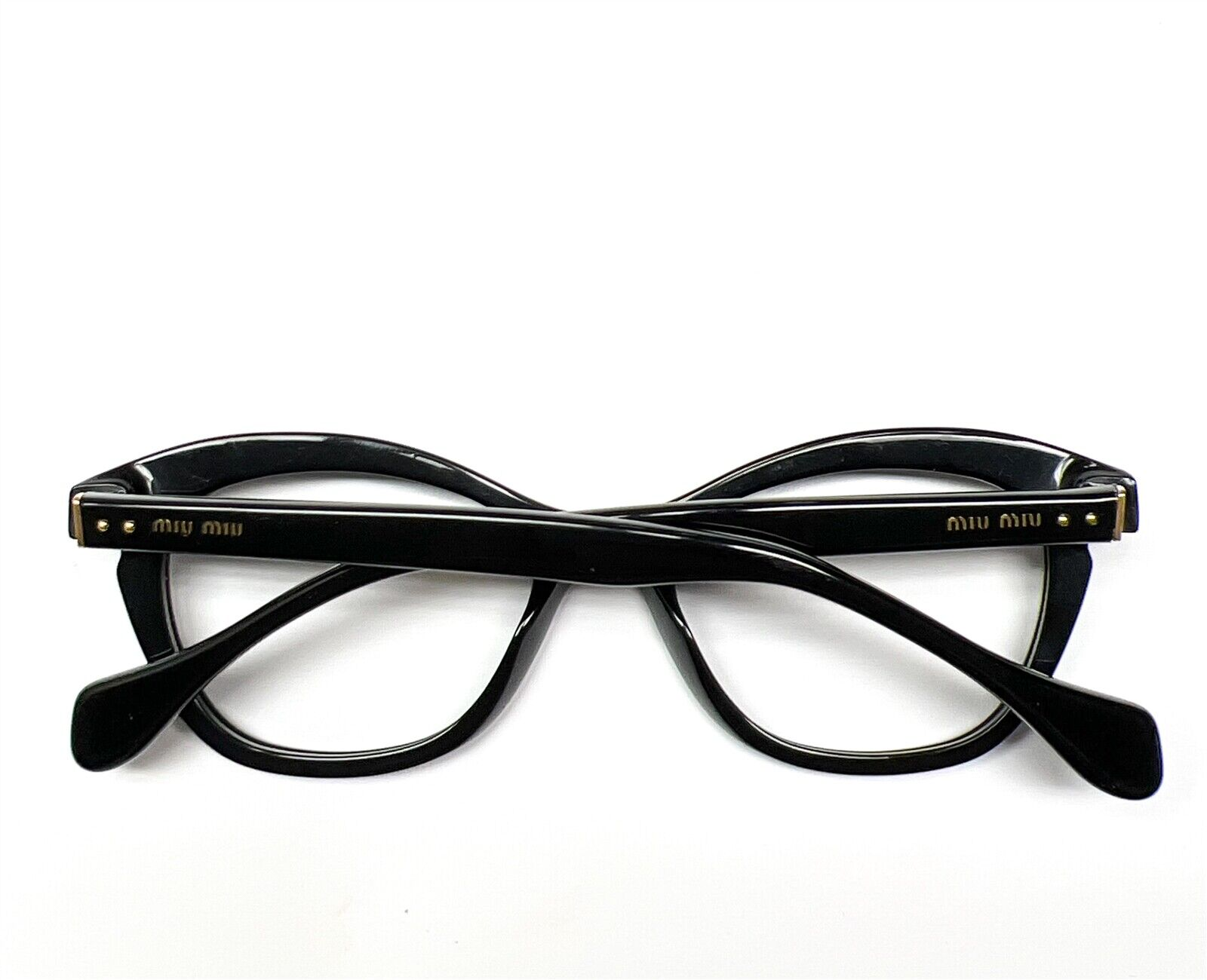 Miu Miu VMU07L 1AB- 1O1 Polished Black Cat Eye Gold Acetate Eyeglasses 140mm Optical Frames ABC Optical Eyeglasses