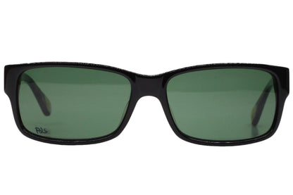 S&C Adriano sunglasses for sale by ABC Optical with rectangular black frames and green lenses