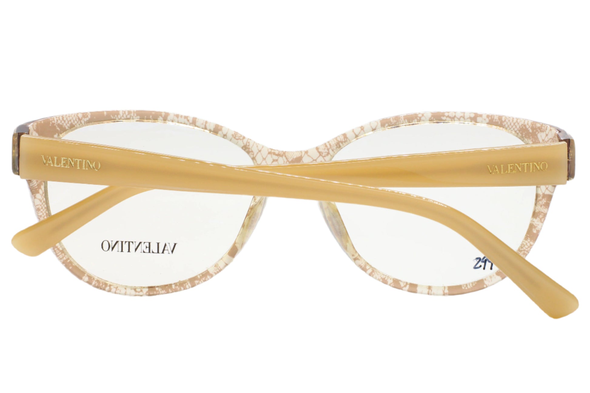 Valentino V2630 eyeglass frames online by ABC Optical with beige and gold round optical frames