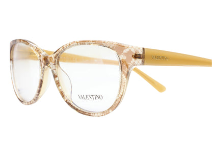 Valentino V2630 eyeglass frames online by ABC Optical with beige patterned front and solid beige temples
