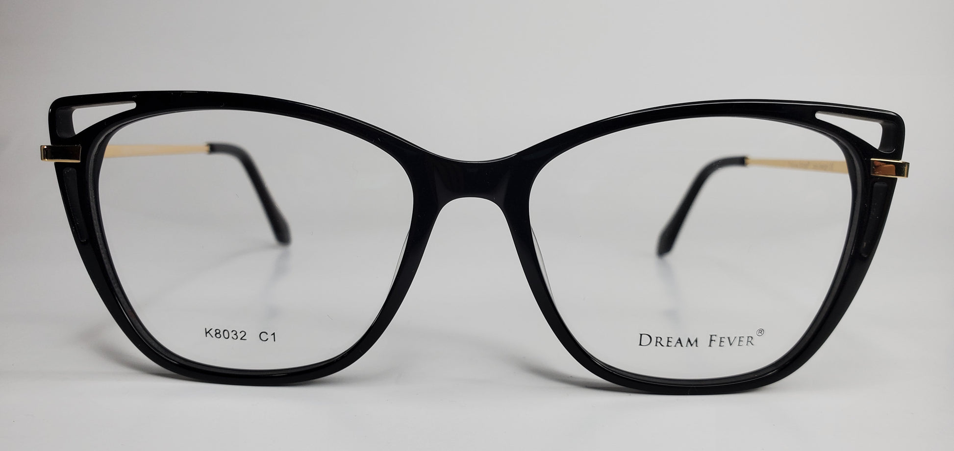 Dream Fever K8032 Black Gold Fashion Acetate Eyeglasses 53-17-140 C1 Black K8032 Acetate Optical Frames ABC Optical Eyeglasses