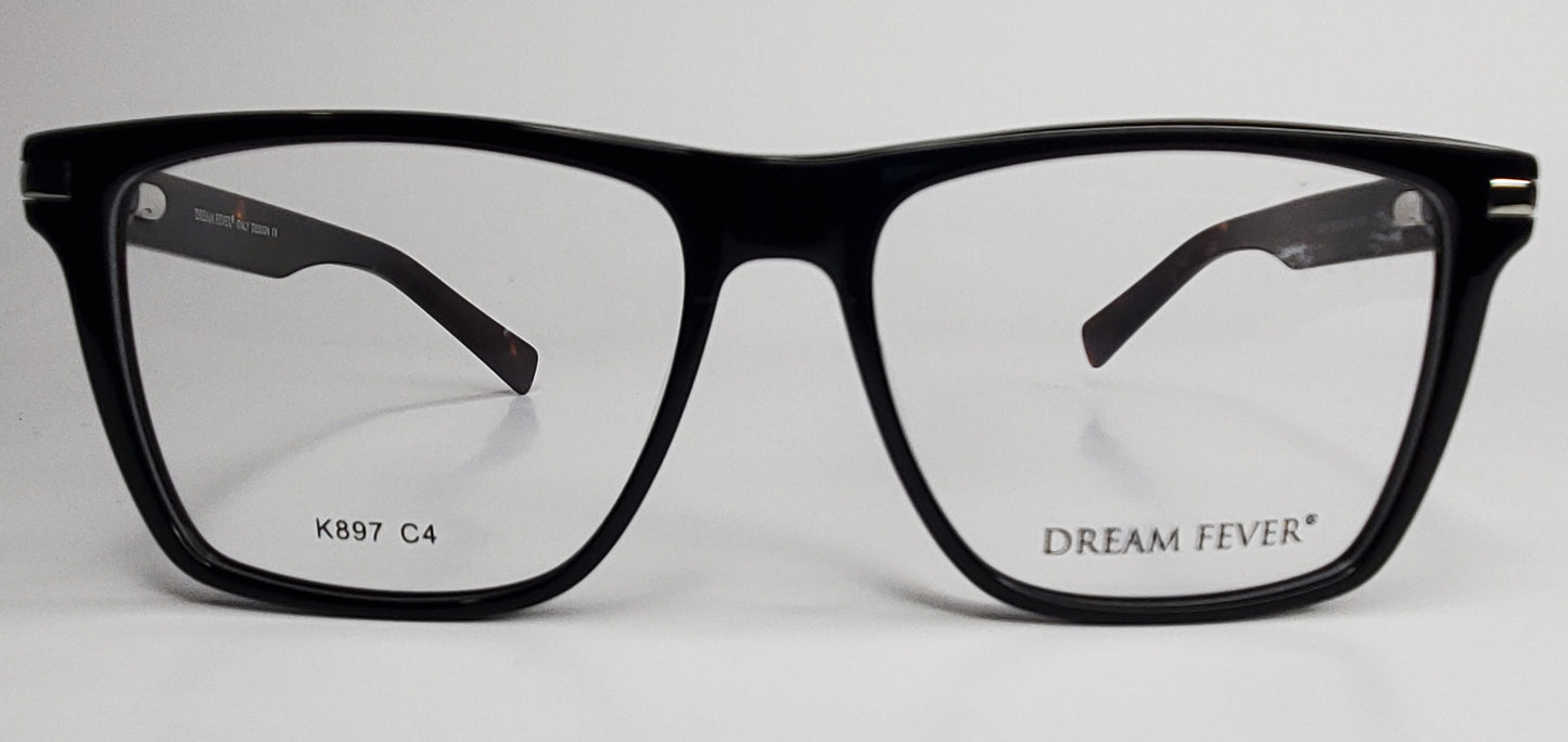 Dream Fever K897 Black Acetate Fashion Italy Eyeglasses 55-16-140 Black C4 K897 Acetate Optical Frames ABC Optical Eyeglasses