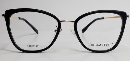 Dream Fever K1032 Black Designer Gold Acetate Fashion Italy Eyeglasses 53-19-145 Black Gold K1032 Metal Optical Frames ABC Optical Eyeglasses